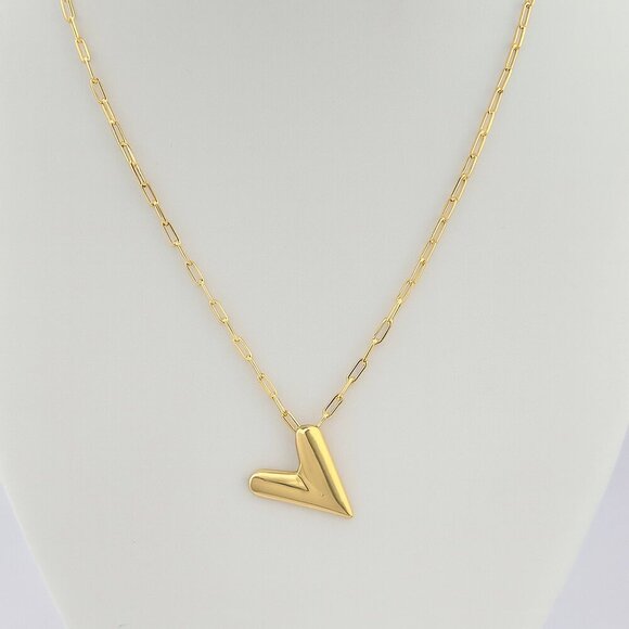 Gold Heart Pendant Necklace with Paperclip Chain | Modern Minimalist Jewelry - Picture 3 of 4